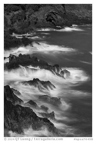 Wave action on rocks from Sauma Point. National Park of American Samoa (black and white)