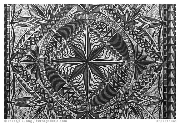 Textile art with Samoan motif, Visitor Center. National Park of American Samoa (black and white)