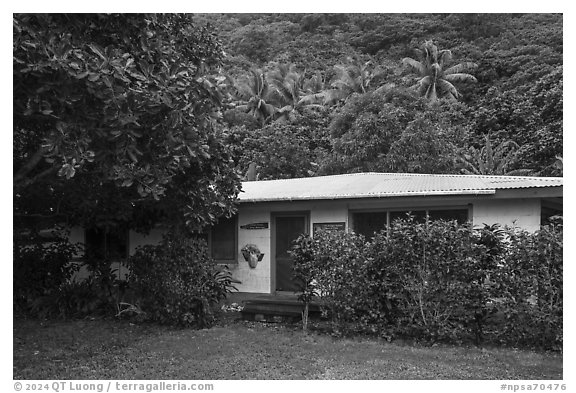 Ofu Ranger Station and Visitor Center. National Park of American Samoa (black and white)