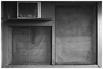 Ofu Ranger Station and Visitor Center window with air conditioning unit. National Park of American Samoa ( black and white)