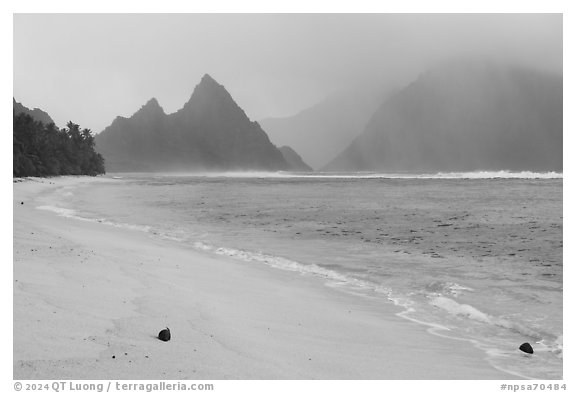 Ofu Beach in the rain. National Park of American Samoa (black and white)