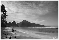 Visitor looking, Ofu South Beach. National Park of American Samoa ( black and white)