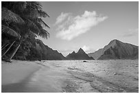 Ofu South Beach, Sunuitao Peak and Piumafua Mountain. National Park of American Samoa ( black and white)