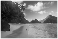 Ofu Beach with coconut, Sunuitao Peak and Piumafua mountain. National Park of American Samoa ( black and white)