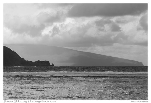 Tau Island from Ofu Beach, afternoon. National Park of American Samoa (black and white)