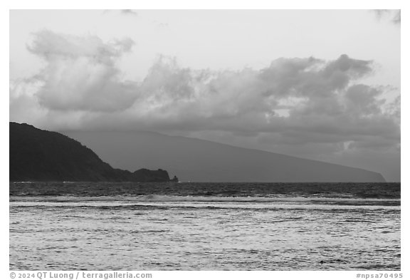 Tau Island from Ofu Beach, sunset. National Park of American Samoa (black and white)