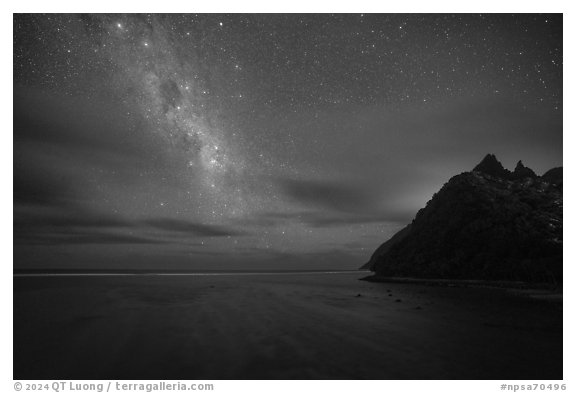 Milky Way, Asaga Strait, and Sunuitao Peak, Ofu Island. National Park of American Samoa (black and white)