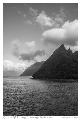 Sunuitao Peak from Asaga Strait, early morning. National Park of American Samoa (black and white)