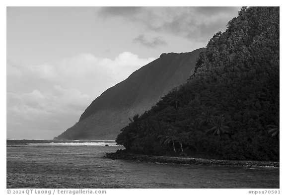 Ofu south coast, early morning. National Park of American Samoa (black and white)