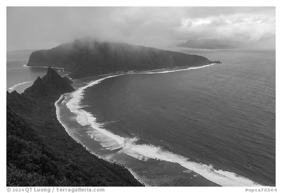 Ofu South Beach, Olosega and Tau Islands from Tumu Mountain. National Park of American Samoa (black and white)