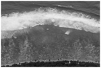 Breaking waves and lagoon from above, Ofu Island. National Park of American Samoa ( black and white)