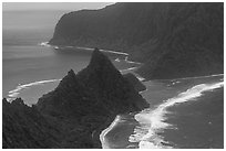 Sunuitao Peak and Asaga Strait from above, Ofu and Olosega Islands. National Park of American Samoa ( black and white)