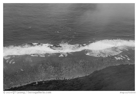 Lagoon and ocean from above with clouds, Ofu Island. National Park of American Samoa (black and white)