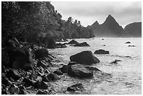 Volcanic rocks and Sunuitao Peak, Ofu Island. National Park of American Samoa ( black and white)