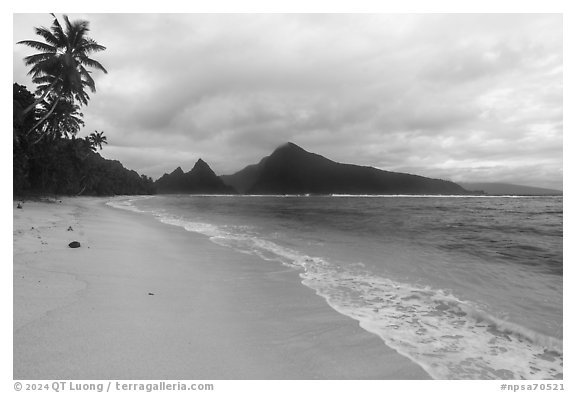 Ofu Beach on cloudy day. National Park of American Samoa (black and white)