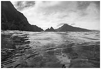 Reef, Sunuitao Peak and Olosega Island. National Park of American Samoa ( black and white)