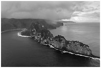 Aerial view of Pola Island, Tuitula. National Park of American Samoa ( black and white)