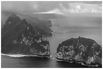 Aerial view of Vaiava Strait, Tuitula. National Park of American Samoa ( black and white)