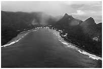 Aerial view of Vaitia Village, Tuitula. National Park of American Samoa ( black and white)