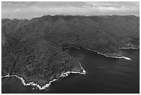 Aerial view of Tafeu Cove and Mt Alava, Tuitula. National Park of American Samoa ( black and white)