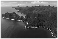 Aerial view of Pola Island and Vatia Bay, Tuitula. National Park of American Samoa ( black and white)