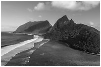 Aerial view of Asaga Strait,  Sunuitao Peak, and Ofu Beach. National Park of American Samoa ( black and white)