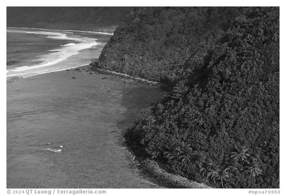 Aerial view of Ofu south shore. National Park of American Samoa (black and white)