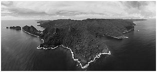 Panoramic view of Tuitula north shore. National Park of American Samoa (Panoramic black and white)