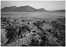 Rocks, reef, and Leinster Bay. Virgin Islands National Park ( black and white)