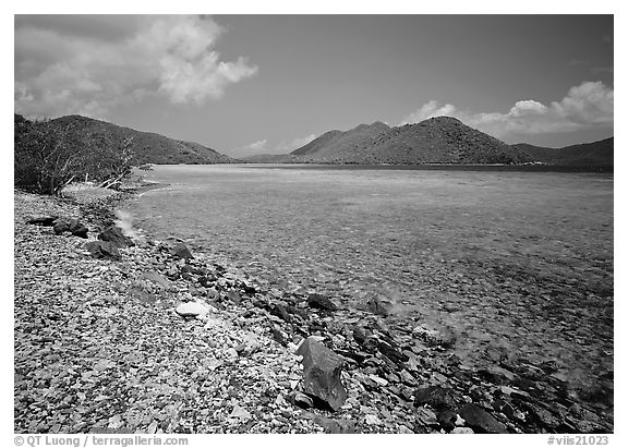 Turquoise waters in Leinster Bay. Virgin Islands National Park (black and white)