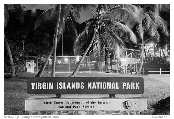National Park sign. Virgin Islands National Park (black and white)