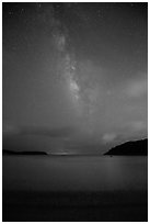 Milky Way and stars over Little Lameshur Bay. Virgin Islands National Park ( black and white)