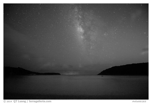 Milky Way and starry sky at night, Little Lameshur Bay. Virgin Islands National Park (black and white)