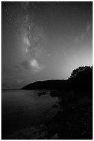 Milky Way and coastline, Little Lameshur Bay. Virgin Islands National Park ( black and white)