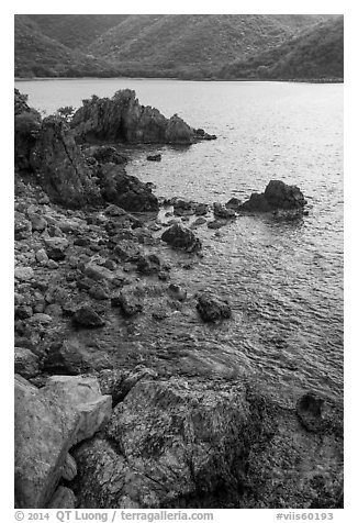 Rocks on jagged shoreline, Yawzi Point. Virgin Islands National Park (black and white)