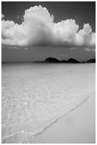 Sand, urquoise waters, and Trunk Cay, Trunk Bay. Virgin Islands National Park ( black and white)