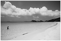 Visitor looking, Trunk Bay beach. Virgin Islands National Park ( black and white)