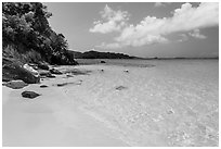 White sandy beach and turquoise waters, Trunk Bay. Virgin Islands National Park ( black and white)