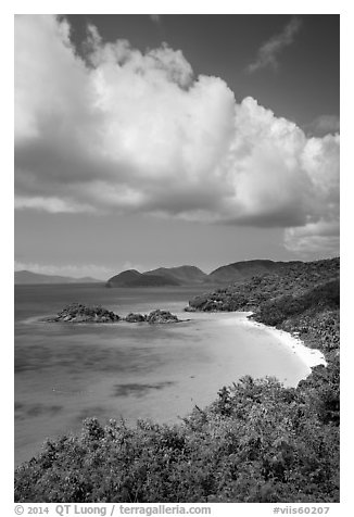 Trunk Bay and cloud. Virgin Islands National Park (black and white)