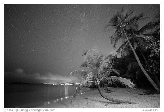 Salomon beach at night. Virgin Islands National Park (black and white)