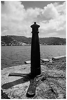 Cannon used as post, Hassel Island. Virgin Islands National Park ( black and white)