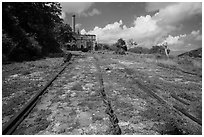 Rails and chain leading to Creque Marine Railway power house, Hassel Island. Virgin Islands National Park ( black and white)