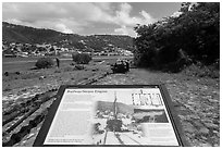 Railway and Steam Engine interpretive sign, Hassel Island. Virgin Islands National Park ( black and white)