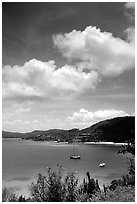 Yachts anchored in Hurricane Hole Bay. Virgin Islands National Park ( black and white)