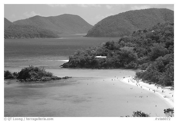 Trunk Bay and beach, mid-day. Virgin Islands National Park (black and white)