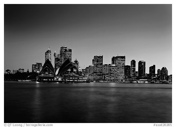Skyline at sunset with Opera House. Sydney, New South Wales, Australia (black and white)