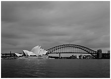Opera House and Harbor Bridge. Sydney, New South Wales, Australia (black and white)