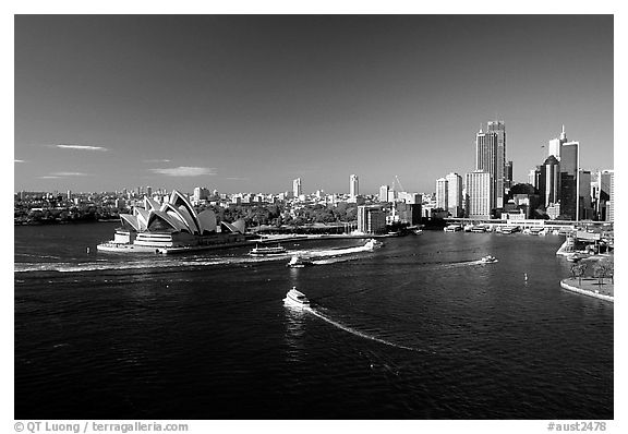 Opera house and Ferry harbour. Sydney, New South Wales, Australia (black and white)