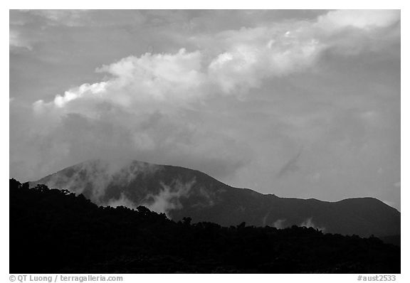 Mountains covered with rain forest near Cape Tribulation. Queensland, Australia (black and white)