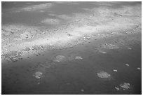 Aerial view of a sand bar and reef near Cairns. The Great Barrier Reef, Queensland, Australia (black and white)